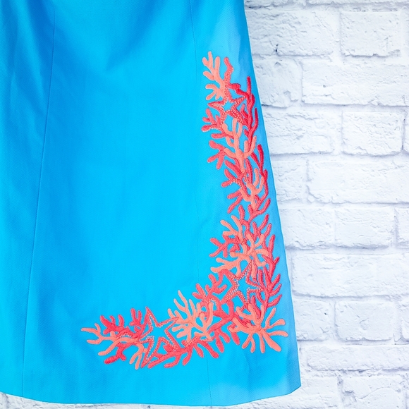Lilly Pulitzer Blue Stitched Coral Strapless Dress - Picture 4 of 13